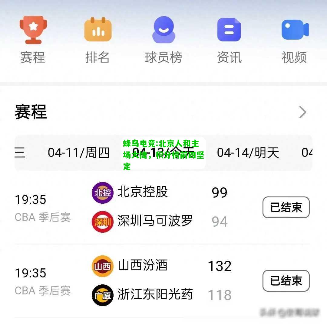 蜂鸟电竞:北京人和主场大捷，积分榜前四坚定